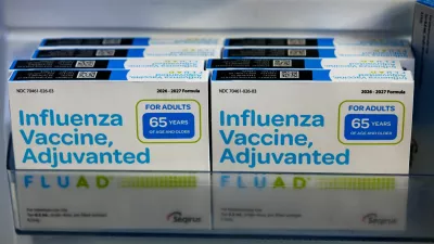An illustration photo shows a box of FLUAD TRIVALENT (Influenza Vaccine, Adjuvanted) vaccines taken in Schwenksville, Pennsylvania, US September 18, 2026. REUTERS/Hannah Beier