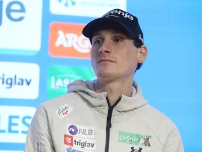 Domen Prevc24.3.2026 - novinarska konferenca mo&scaron;ke in ženske reprezentance Slovenije pred bližnjim finalom svetovnega pokala v smučarskih poletih v Planici.Foto: Luka Cjuha