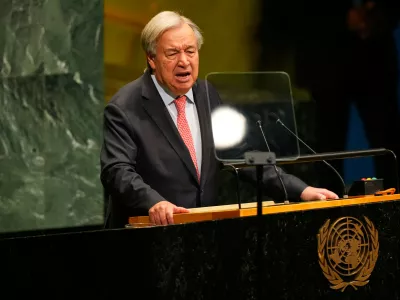 The United Nations Secretary-General Antonio Guterres speaks during the 81st session of the United Nations General Assembly at United Nations headquarters, Tuesday, Sept. 22, 2026. (AP Photo/Yuki Iwamura)