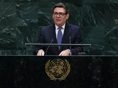 Britain's Prime Minister Andy Burnham addresses the 81st session of the United Nations General Assembly at U.N. headquarters Tuesday, Sept. 22, 2026. (AP Photo/Frank Franklin II)
