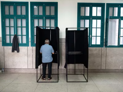 A man casts his vote inside a polling station during the legislative elections in Rabat, Morocco, Wednesday, Sept. 23, 2026. (AP Photo/Mosa'ab Elshamy)