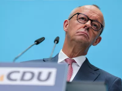FILE PHOTO: German Chancellor and Christian Democratic Union (CDU) party leader, Friedrich Merz attends a news conference, after state elections, in Berlin, Germany, September 21, 2026. REUTERS/Fabrizio Bensch/File Photo