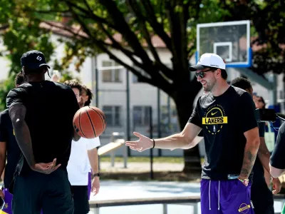 Basketball - NBA - Los Angeles Lakers visit to Ljubljana - Ljubljana, Slovenia - August 23, 2026 Los Angeles Lakers' Luka Doncic on the court where he played growing up in Ljubljana REUTERS/Borut Zivulovic