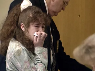 In this image from video provided by WBIR-TV, Christa Pike cries after being sentenced to death on March 30, 1996 in Knoxville, Tenn. (WBIR-TV via AP) 
