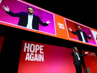 British Prime Minister Andy Burnham delivers his keynote speech at the Labour Party's annual conference in Liverpool, Britain, September 29, 2026. REUTERS/Phil Noble