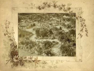 Botanični vrt leta 1870 torej tri leta po Fleischannovi smrti najstarej&scaron;i posnetek vrta hrani Arhiv Bot. vrta.
