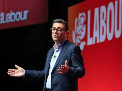 British Prime Minister Andy Burnham speaks on stage at the Labour Party's annual conference in Liverpool, Britain, September 29, 2026. REUTERS/Temilade Adelaja