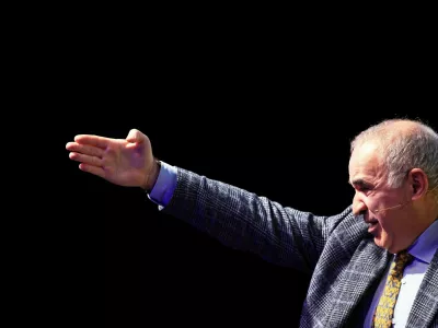 FILE PHOTO: Russian former world chess champion Garry Kasparov speaks to the audience at the Mobile World Congress (MWC) in Barcelona, Spain March 3, 2025. REUTERS/Nacho Doce/File Photo