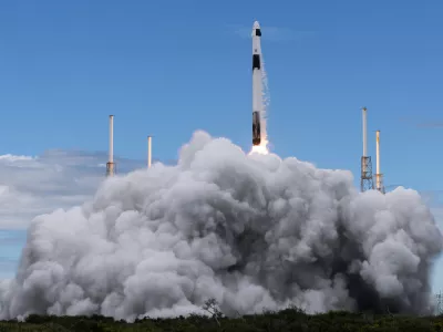 A SpaceX Falcon 9 rocket carrying the company's Dragon spacecraft is launched on NASA's SpaceX Crew-13 mission to the International Space Station with NASA astronauts Jessica Watkins and Luke Delaney, CSA (Canadian Space Agency) astronaut Joshua Kutryk, and Roscosmos cosmonaut Sergey Teteryatnikov onboard, Thursday, Oct. 1, 2026, from Cape Canaveral Space Force Station in Florida. (Joel Kowsky/NASA via AP)