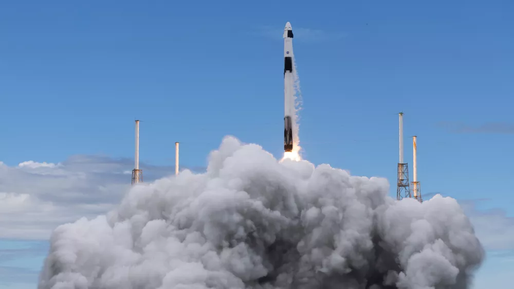 A SpaceX Falcon 9 rocket carrying the company's Dragon spacecraft is launched on NASA's SpaceX Crew-13 mission to the International Space Station with NASA astronauts Jessica Watkins and Luke Delaney, CSA (Canadian Space Agency) astronaut Joshua Kutryk, and Roscosmos cosmonaut Sergey Teteryatnikov onboard, Thursday, Oct. 1, 2026, from Cape Canaveral Space Force Station in Florida. (Joel Kowsky/NASA via AP)