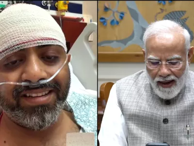 This screengrab from Narendra Modi YouTube Channel shows Indian Prime Minister Narendra Modi speaking with FlyDubai pilot Capt. Smit Machchhar on Friday, Oct. 2, 2026. (Narendra Modi YouTube Channel via AP)