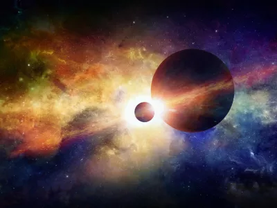 Ilustracije planetov in zvezde. Slika je ilustrativna.