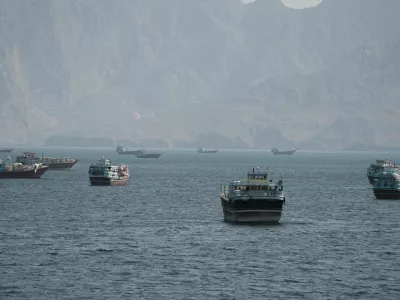 Vessels at the Strait of Hormuz, as seen from Musandam, Oman, October 2, 2026. REUTERS/Stringer
