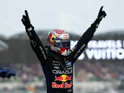 Formula One F1 - Bahrain Grand Prix - Sepang International Circuit, Sepang, Malaysia - October 4, 2026 Red Bull's Max Verstappen celebrates after winning the Bahrain Grand Prix