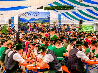 Schliersee, Germany - July 21: people with typical bavarian clothes at a festival in a beertent (Gaufest) in Schliersee on July 21, 2024