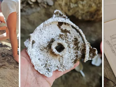 Zaklad ni vedno zlato. Med izkopavanjem so arheologi dokumentirali ostanke bronastega kotla, svetilko iz sadrenega alabastra ter komplet kovinskih palic oziroma ražnjev (obeloi). Vsi predmeti sodijo v konec 7. stoletja pred na&scaron;im &scaron;tetjem in pomagajo rekonstruirati življenje ter pogrebne običaje etru&scaron;čanske elite. / Foto: Foto: &copy; Ritorno A Vulci Project 2026