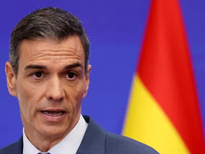 FILE PHOTO: Spanish Prime Minister Pedro Sanchez speaks at a press conference before summer break, at Moncloa Palace in Madrid, Spain, July 28, 2025. REUTERS/Juan Medina/File Photo