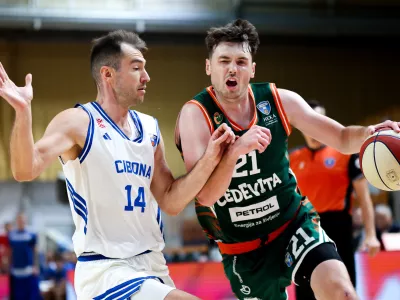 Matthew Hurt in action during AdmiralBet ABA League 2026/2027 basketball match between Cedevita Olimpija and Cibona in Hala Tivoli, Ljubljana, Slovenia on October 3, 2026. Photo: Filip Barbalic