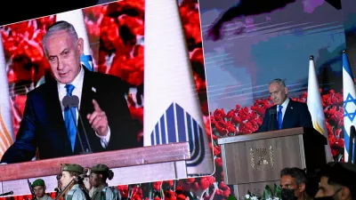 Israeli Prime Minister Benjamin Netanyahu speaks at the State Memorial Ceremony for the three year anniversary of the October 7, 2023, Hamas attack, in remembrance of Israel Defense Forces and security members who fell in the War of Redemption in the Mt. Herzl Cemetery, Jerusalem, on Monday, October 5, 2026. DEBBIE HILL/Pool via REUTERS