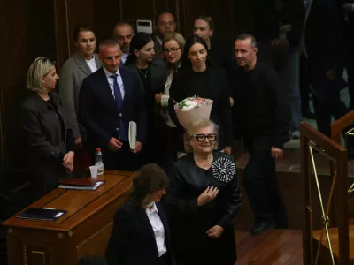 The newly elected President of the Republic of Kosovo Justina Shiroka Pula arrives at the parliament in Pristina, Kosovo, October 7, 2026. REUTERS/Valdrin Xhemaj