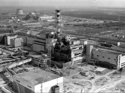 FILE - This aerial view shows the Chernobyl nuclear power plant in Chernobyl, Ukraine, April 26, 1986. (AP Photo/Volodymyr Repik, File)