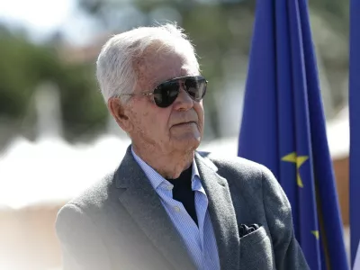 Husband of the late French actress Brigitte Bardot, Bernard d'Ormale, attends a ceremony to rename Plage Mace "Brigitte Bardot Beach" on the sidelines of the 79th edition of the Cannes Film Festival in Cannes, southern France, on May 18, 2026.,Image: 1100085949, License: Rights-managed, Restrictions:, Model Release: no 