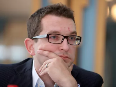 predsednik strokovne komisije za programske vsebine medijev Marko Milosavljevič,- Javna tribuna o novem medijskem zakonu, organiziral Mednarodni medijski center IMC v sodelovanju s Sindikatom novinarjev Slovenije,///FOTO: Luka Cjuha