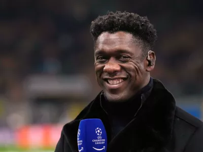FILE - Former soccer players Clarence Seedorf smiles during an interview prior to the Champions League quarterfinal second leg soccer match between Inter Milan and Bayern Munich at the San Siro stadium in Milan, Italy, April 16, 2025. (AP Photo/Luca Bruno, File)