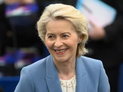 European Commission President Ursula von der Leyen attends a joint debate ahead to the 15-16 October EU summit in Strasbourg, France, Tuesday, Oct. 6, 2026. (AP Photo/Pascal Bastien)
