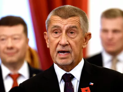 Leader of ANO party Andrej Babis speaks after leaders of ANO, SPD and Motorists parties signed a coalition agreement at the Czech Parliament in Prague, Czech Republic, November 3, 2025. REUTERS/David W Cerny