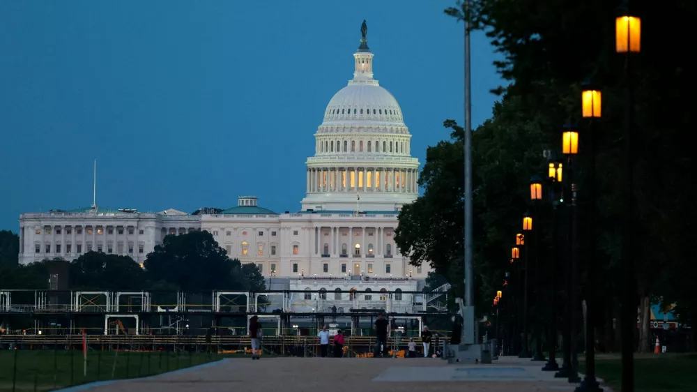 FILE PHOTO: The U.S. Capitol, as viewed from the National Mall, at blue hour in Washington, D.C., U.S., September 1, 2026. REUTERS/Kylie Cooper/File Photo
