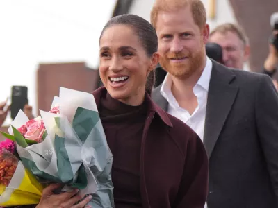 Britain's Prince Harry and Meghan, the Duke and Duchess of Sussex, during a visit to The Community Recording Studio in Nottingham, Britain, October 15, 2026.  Joe Giddens/Pool via REUTERS