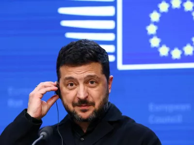 FILE PHOTO: Ukrainian President Volodymyr Zelenskiy looks on during a press conference at a European Union leaders' summit in Brussels, Belgium, October 16, 2026. REUTERS/Yves Herman/File Photo