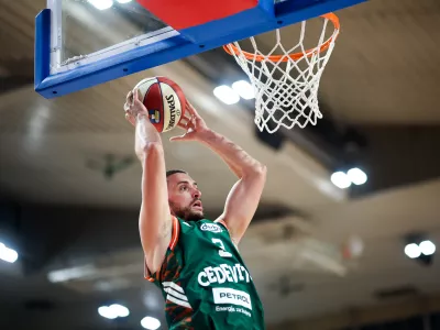 Rok Radović in action during AdmiralBet ABA League 2026/2027 basketball match between Cedevita Olimpija and Cibona in Hala Tivoli, Ljubljana, Slovenia on October 3, 2026. Photo: Filip Barbalic