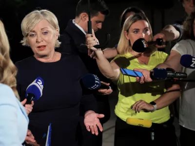 Ljubljana, sedez SDS.Evropske volitve 2024 in posvetovalni referendumi.Volilni stab SDS v pricakovanju rezultatov.Kandidatka SDS na evropskih volitvah Romana Tomc.