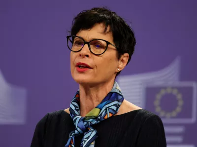 FILE PHOTO: European Commissioner for Enlargement Marta Kos holds a press conference to present the loan to support Ukraine's financial needs for 2026 and 2027 in Brussels, Belgium January 14, 2026. REUTERS/Omar Havana/File Photo
