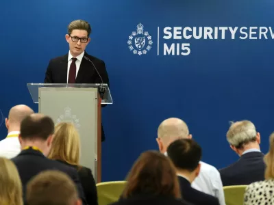 Director General of MI5 Ken McCallum delivers the annual Director General's Speech at Thames House, the headquarters of the UK's Security Service, in London, Britain, October 16, 2025. Jonathan Brady/Pool via REUTERS