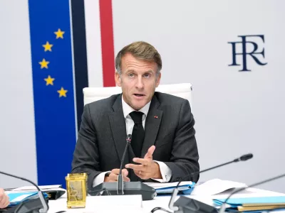 French President Emmanuel Macron, attends a meeting of the security council at the Elysee Palace in Paris, Thursday, Oct. 22, 2026. (AP Photo/Teresa Suarez, Pool)