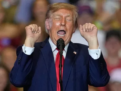 President Donald Trump speaks at a campaign rally at the T. Ed Garrison Arena, Wednesday, Oct. 21, 2026, in Pendleton, S.C. (AP Photo/Mike Stewart)