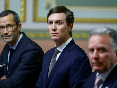 Jared Kushner, U.S. President Donald Trump's son-in-law, and U.S. Special Envoy Steve Witkoff, attend a meeting with Ukraine's President Volodymyr Zelenskiy and representatives of Britain, France and Germany, amid Russia's attack on Ukraine, in Kyiv, Ukraine September 6, 2026. REUTERS/Valentyn Ogirenko