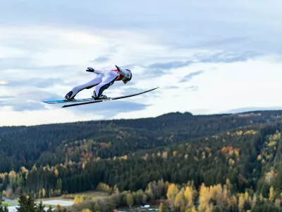 23.10.2026, Vogtland Arena, Klingenthal, GER, FIS Weltcup Ski Sprung, Sommer Grand Prix, Klingenthal, Herren, Einzelbewerb, Qualifikation, im Bild Domen Prevc (SLO) // Domen Prevc (SLO) during the qualification for the men individual competition of Ski Jumping Summer Grand Prix of the FIS Ski Jumping World Cup in Klingenthal, Germany on 2026/10/23. EXPA Pictures &copy; 2026, PhotoCredit: EXPA/ Tadeusz Mieczynski,Image: 1145945741, License: Rights-managed, Restrictions:, Model Release: no 
