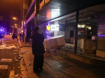 A vandalised store during a student's protest in Barcelona, Spain, October 24, 2026. REUTERS/Bruna Casas