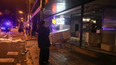 A vandalised store during a student's protest in Barcelona, Spain, October 24, 2026. REUTERS/Bruna Casas