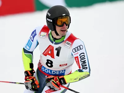 Alpine Skiing - FIS Alpine Ski World Cup - Men's Giant Slalom - Solden, Austria - October 25, 2026 Slovenia's Zan Kranjec reacts after his second run REUTERS/Angelika Warmuth
