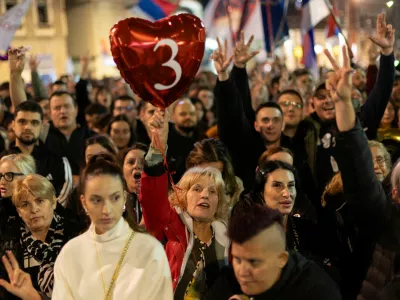 Supporters of the electoral list "Student List - Students Win" attend a final campaign rally at Slavija Square in Belgrade, Serbia, October 22, 2026. REUTERS/Uros Arsic