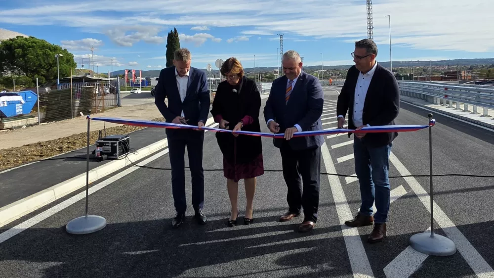 Z leve: predsednik uprave Darsa Peter Drobež, predsednica uprave Luke Nevenka Kržan, državni sekretar na ministrstvu za infrastrukturo Damijan Jaklin, koprski župan Ale&scaron; Bržan.