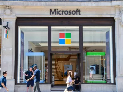 London, UK - July 19 2024: people walk past the Microsoft store in Oxford Circus.