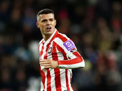 Soccer Football - Premier League - Sunderland v Leeds United - Stadium of Light, Sunderland, Britain - October 25, 2026 Sunderland's Granit Xhaka reacts Action Images via Reuters/Lee Smith EDITORIAL USE ONLY. NO USE WITH UNAUTHORIZED AUDIO, VIDEO, DATA, FIXTURE LISTS, CLUB/LEAGUE LOGOS OR 'LIVE' SERVICES. ONLINE IN-MATCH USE LIMITED TO 120 IMAGES, NO VIDEO EMULATION. NO USE IN BETTING, GAMES OR SINGLE CLUB/LEAGUE/PLAYER PUBLICATIONS. PLEASE CONTACT YOUR ACCOUNT REPRESENTATIVE FOR FURTHER DETAILS..