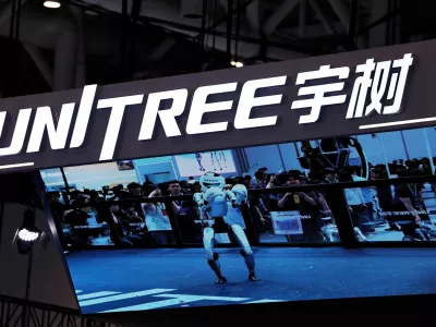 A sign of Unitree Robotics at its booth during the 2026 World Robot Conference, in Beijing, China August 19, 2026. REUTERS/Tingshu Wang