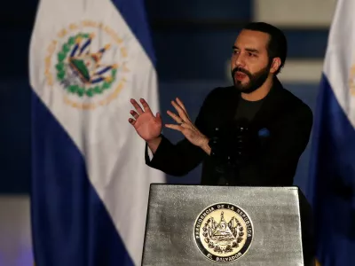 FILE PHOTO: El Salvador's President Nayib Bukele speaks during a deployment ceremony for the Territorial Control plan and army officers' graduation at the Captain Gerardo Barrios Military Academy in Antiguo Cuscatlan, El Salvador December 15, 2021. REUTERS/Jose Cabezas/File Photo